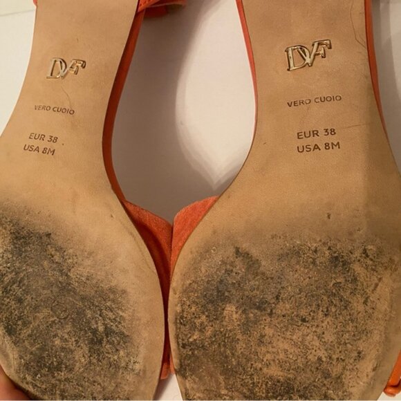 DIANE VON FURSTENBERG SANDALS BLOCK HEELS PEACH CORAL SUEDE LEATHER - Picture 13 of 13